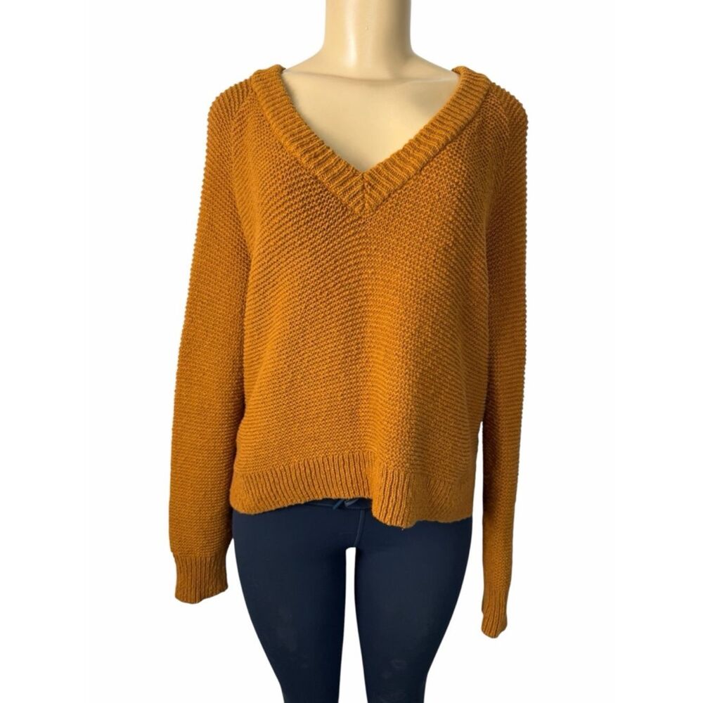Madewell Sweater Rust Cotton V Neck Chunky Knit Ribbed Hem Boxy small